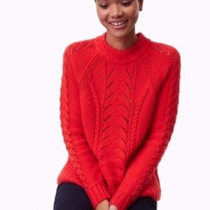 LOFT Ann Taylor Red Cable knit cotton sweater crew neck pullover cotton